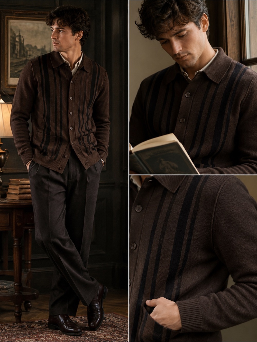 Christian Lacroix Men’s Brown Striped Knit Cardigan Jacket L NWT Quiet Luxury